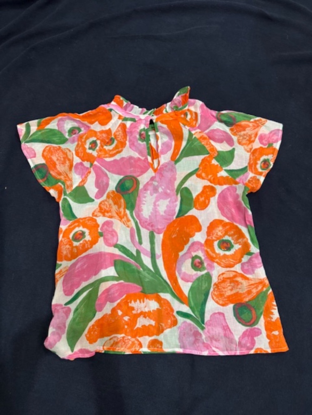 EUC- worn ONCE!  Banjanan Ruffle Collarl Joyful Top in Euphoric Bloom, $195, L - Picture 5 of 5